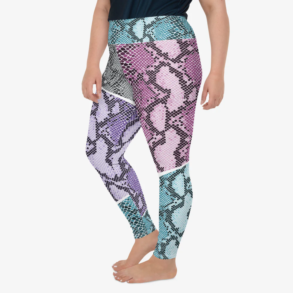 Plus Size Animal Printed Leggings "KaleidoSnake" Cyan/Purple - Image 5