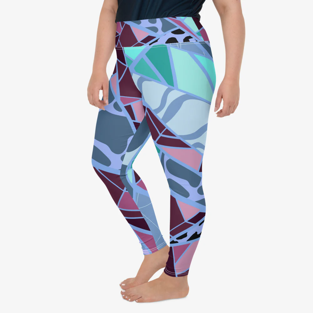 Plus Size Patterned Leggings "Mosaic" Blue/Plum - Image 3