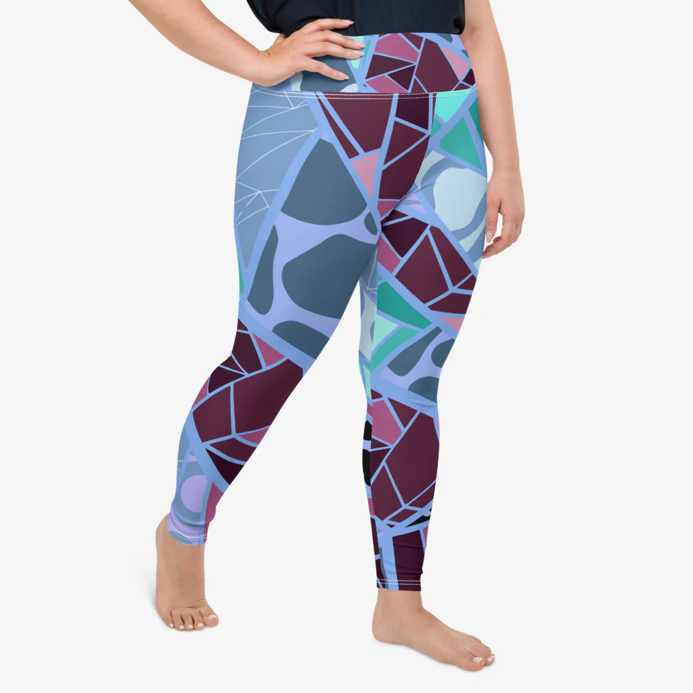 Plus Size Patterned Leggings "Mosaic" Blue/Plum - Image 4